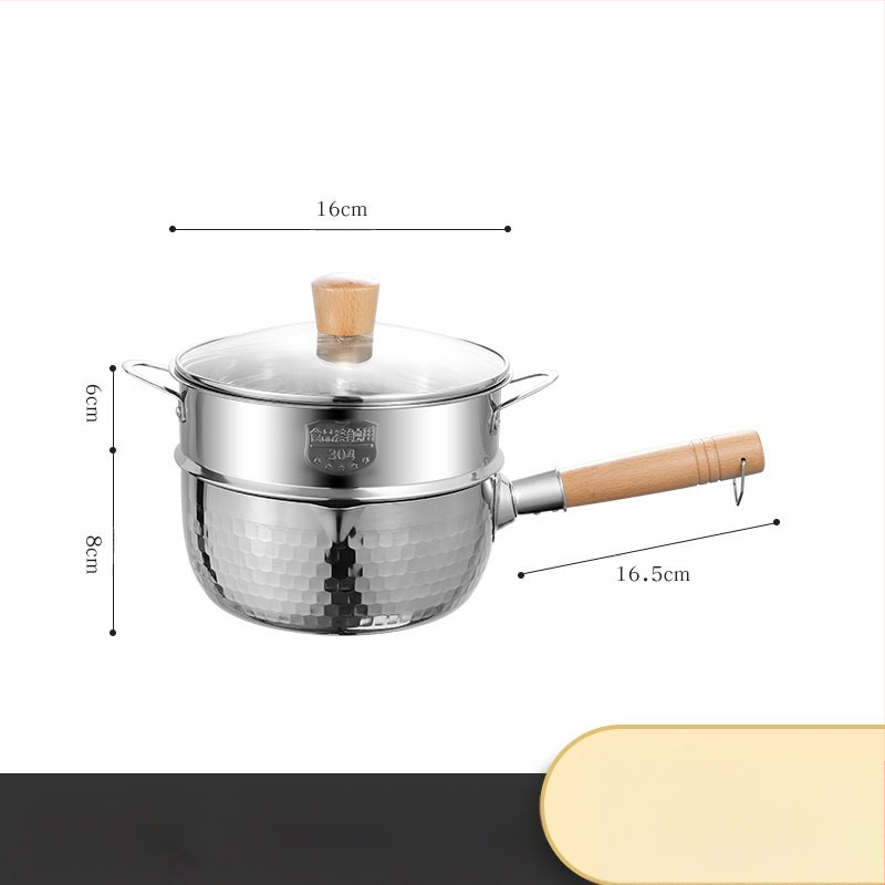 304 nerūdijančio plieno sniego keptuvė be dangos pieno puodas maisto papildas keptuvė su sutirštintu greito paruošimo makaronų puodu japoniškas medinis rankenos sriubos pieno puodas