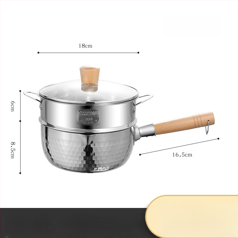 304 nerūdijančio plieno sniego keptuvė be dangos pieno puodas maisto papildas keptuvė su sutirštintu greito paruošimo makaronų puodu japoniškas medinis rankenos sriubos pieno puodas