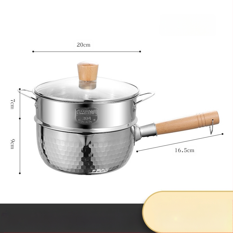 304 nerūdijančio plieno sniego keptuvė be dangos pieno puodas maisto papildas keptuvė su sutirštintu greito paruošimo makaronų puodu japoniškas medinis rankenos sriubos pieno puodas