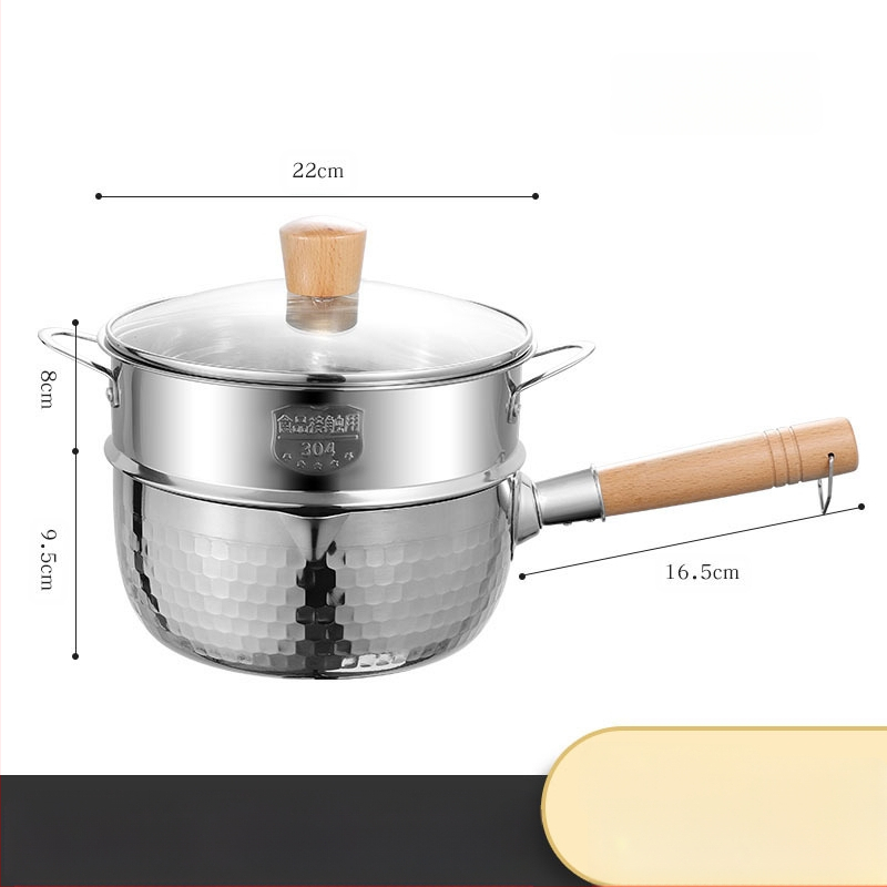 304 nerūdijančio plieno sniego keptuvė be dangos pieno puodas maisto papildas keptuvė su sutirštintu greito paruošimo makaronų puodu japoniškas medinis rankenos sriubos pieno puodas