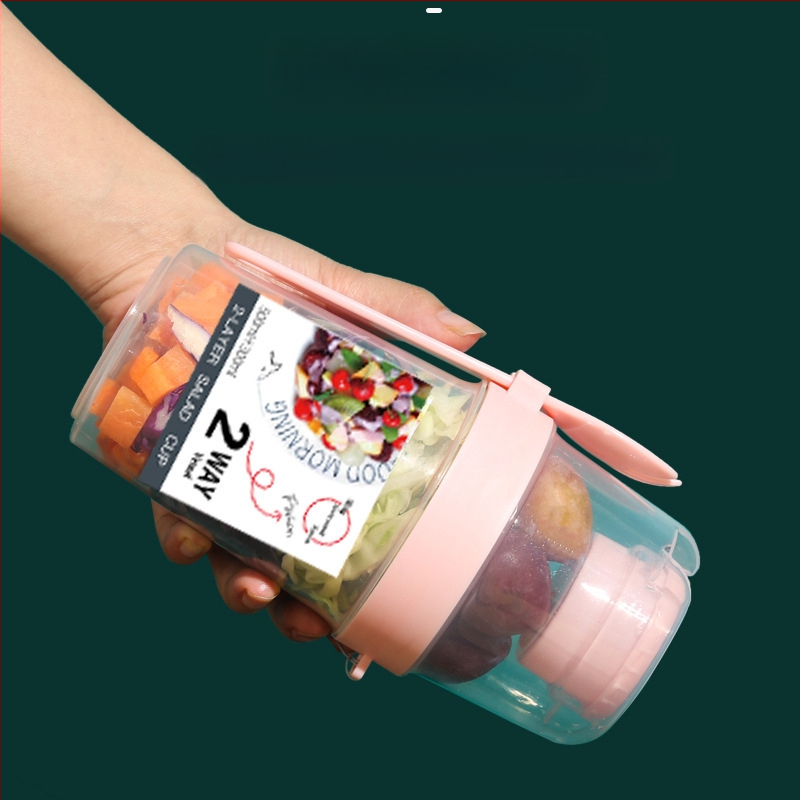 Piiriülene kahekihiline kaasaskantav salatitops tööle minekuks köögiviljad rasva vähendamine kerge tass puuviljad kaerahelbepuder jogurt hommikusöök