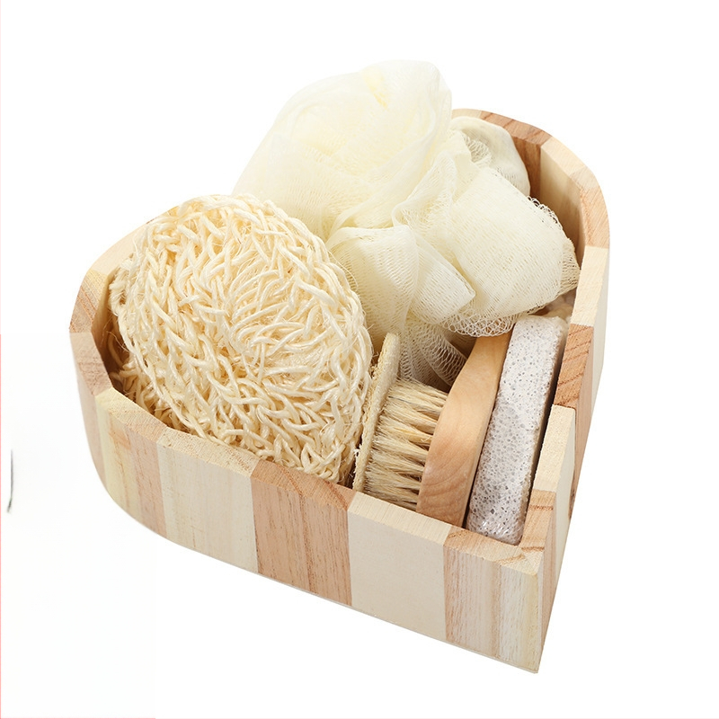 Didelis meilės vonios rinkinys, sizalio šepetys, „Luffa Slice“ veido šepetys, šlifavimo pėdų akmens vonia, gėlių vonia, penkių dalių vonios reikmenys