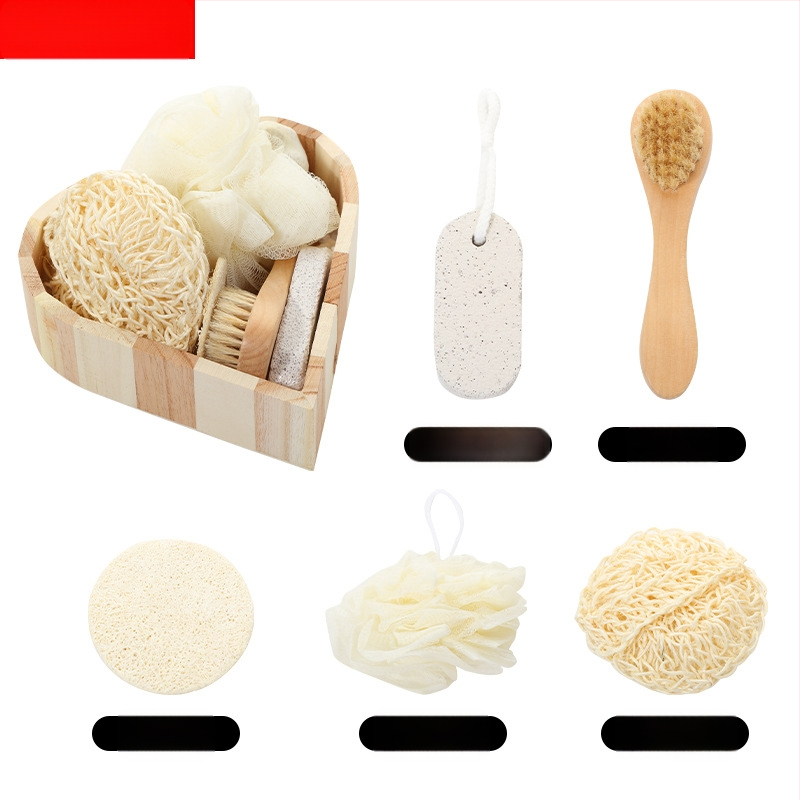 Didelis meilės vonios rinkinys, sizalio šepetys, „Luffa Slice“ veido šepetys, šlifavimo pėdų akmens vonia, gėlių vonia, penkių dalių vonios reikmenys