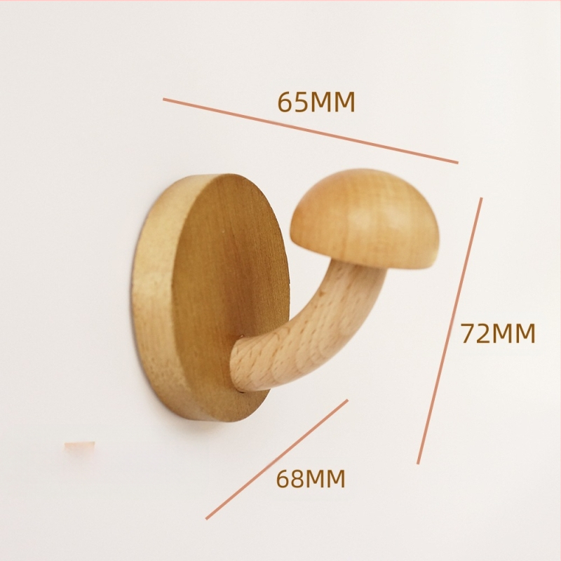 Kūrybingas medinis grybo formos kabliukas, neperforuotas, medžio masyvo kabliukas, „Nordic Log“ pakaba, durų kabliukas