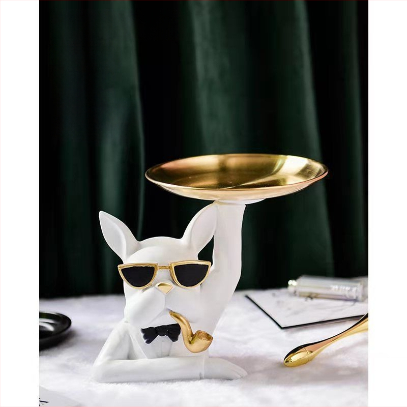 Šiaurės šalių stiliaus šunų kovų dvigubo padėklo dekoravimas namų svetainei, įėjimui, raktų laikymo dervos dirbiniai