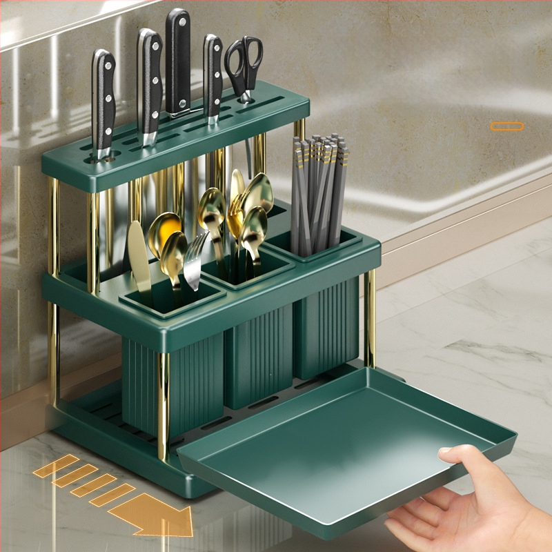 Populaarne noahoidja, söögipulkade toru, multifunktsionaalne köögiriiul, nugade ja kahvlite hoiuriiul