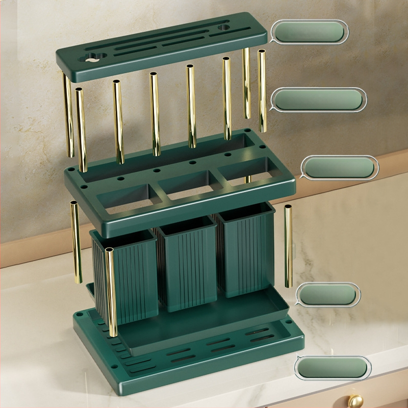 Populaarne noahoidja, söögipulkade toru, multifunktsionaalne köögiriiul, nugade ja kahvlite hoiuriiul