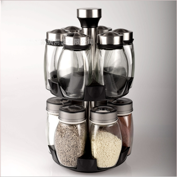 Virtuvės reikmenys Stiklinis prieskonių butelis Besisukantis rinkinys Nerūdijančio plieno prieskonių indelis Prieskonių indelis Prieskonių butelių stovas Prieskonių dėžutė