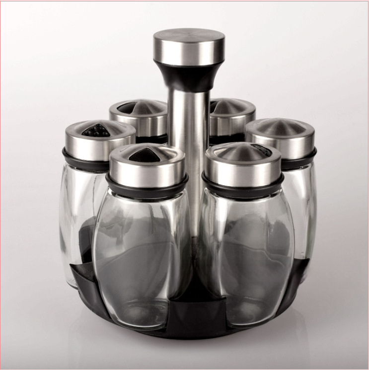 Virtuvės reikmenys Stiklinis prieskonių butelis Besisukantis rinkinys Nerūdijančio plieno prieskonių indelis Prieskonių indelis Prieskonių butelių stovas Prieskonių dėžutė