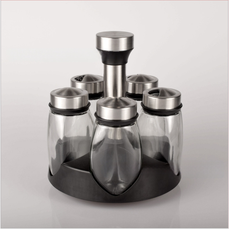 Virtuvės reikmenys Stiklinis prieskonių butelis Besisukantis rinkinys Nerūdijančio plieno prieskonių indelis Prieskonių indelis Prieskonių butelių stovas Prieskonių dėžutė