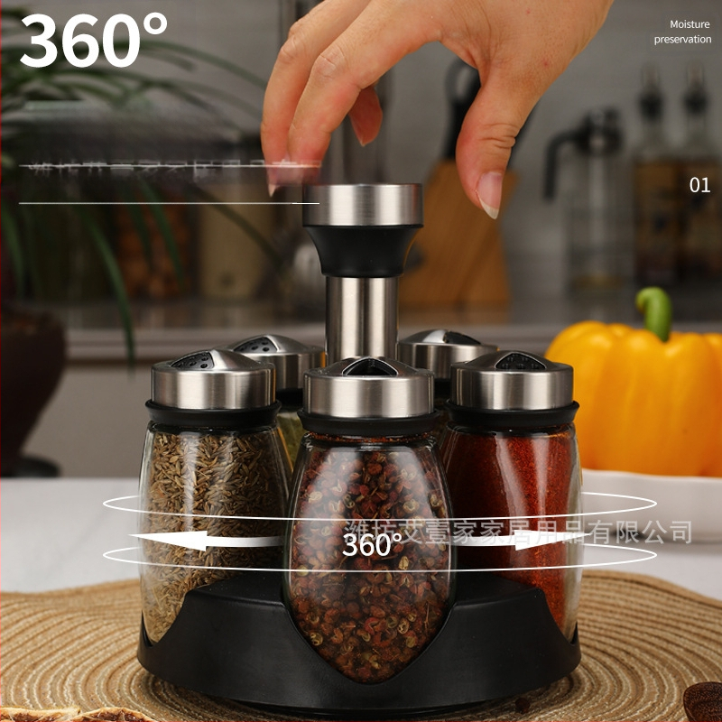 Virtuvės reikmenys Stiklinis prieskonių butelis Besisukantis rinkinys Nerūdijančio plieno prieskonių indelis Prieskonių indelis Prieskonių butelių stovas Prieskonių dėžutė