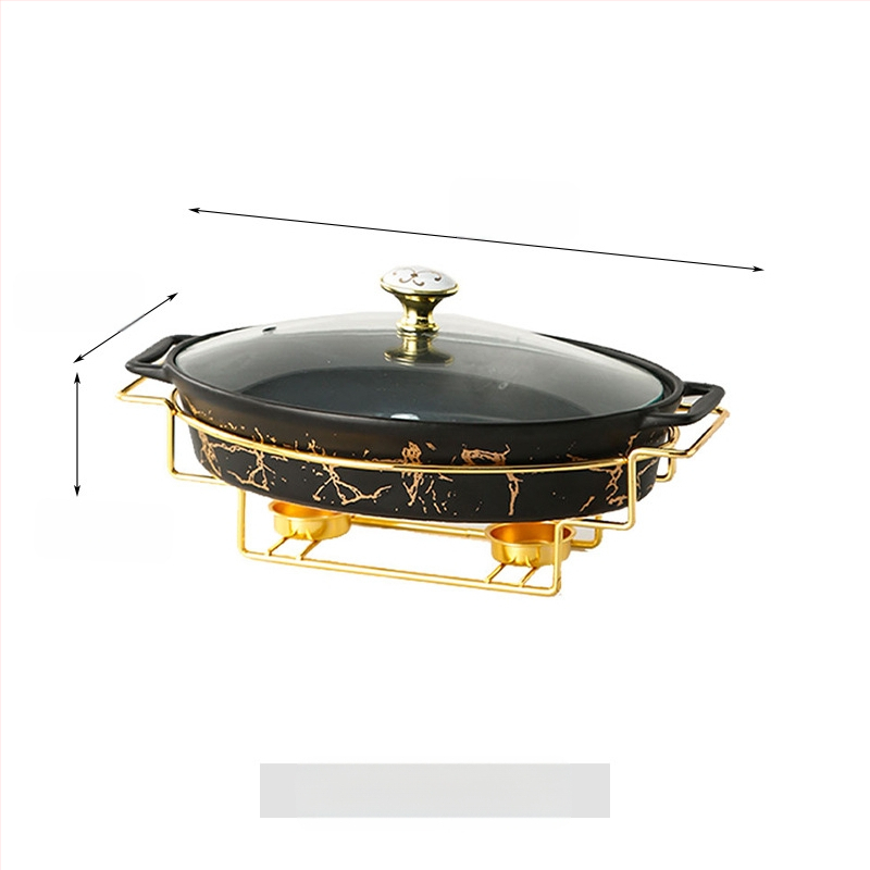 Nordic Style Oval kerámia leveses fazék háztartási hotelasztalok edények rakott állvány gyertyafűtés haltál binaurális száraz edény nagykereskedelem