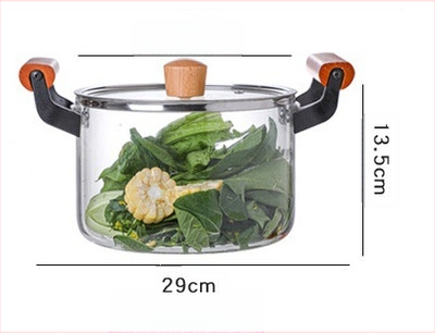 Háztartási öblítőedény, zabkásafőző, nyílt lángú levesesfazék, magas boroszilikát üvegből készült fazék, nagy kapacitású tésztafőző üvegfazék