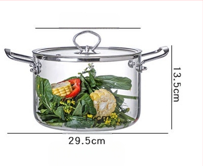 Háztartási öblítőedény, zabkásafőző, nyílt lángú levesesfazék, magas boroszilikát üvegből készült fazék, nagy kapacitású tésztafőző üvegfazék