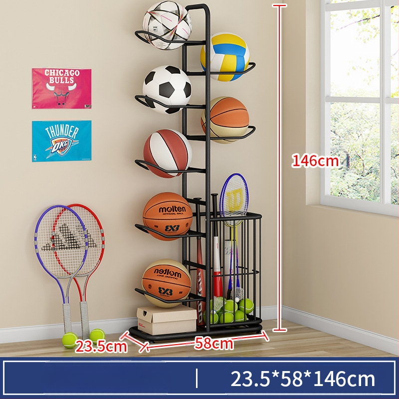 Vaikų krepšinio laikymo lentyna, buitinė daugiasluoksnė kamuoliukų laikymo lentyna, stalo teniso, badmintono rakečių žaislų grindų laikymo krepšelis