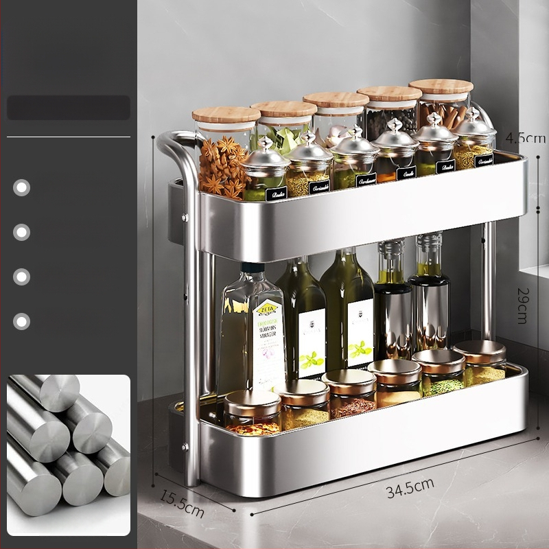 Roostevabast terasest köögimaitseainete hoiuriiul lauale, multifunktsionaalne kitsas maitseainepudel, maitseaineõli, soolakaste, äädika hoiuriiul