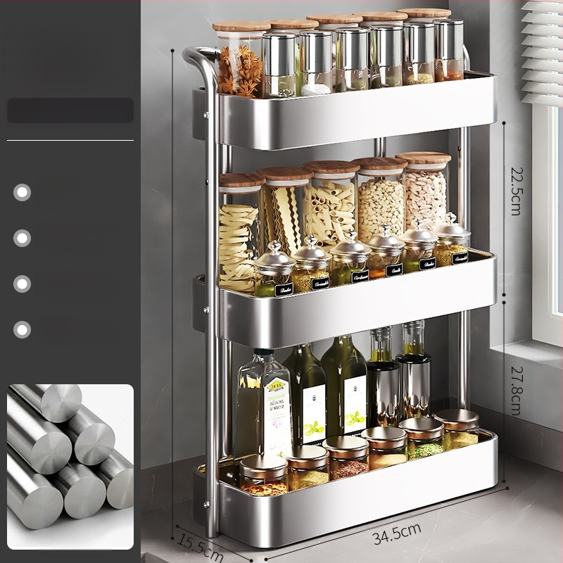 Roostevabast terasest köögimaitseainete hoiuriiul lauale, multifunktsionaalne kitsas maitseainepudel, maitseaineõli, soolakaste, äädika hoiuriiul