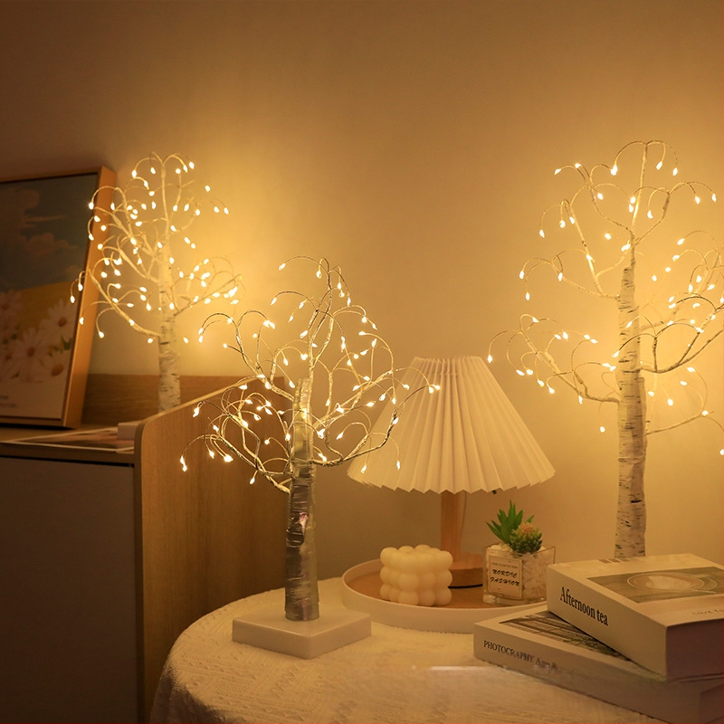 Tiesioginis gamyklinis tarpvalstybinio „Amazon“ LED kūrybinio vario vielos beržo medžio gipsofilos tinklo raudonos namų dekoracijos naktinės lemputės tiekimas