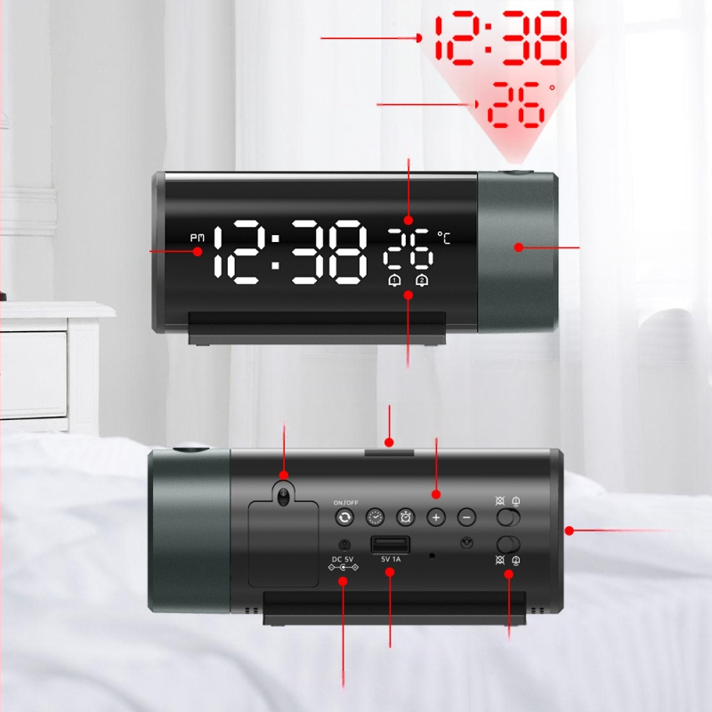 Ceas de proiecție transfrontalieră, ceas deșteptător, vânzare fierbinte, ceas electronic cu încărcare USB, ceas deșteptător dublu, proiecție de timp și temperatură