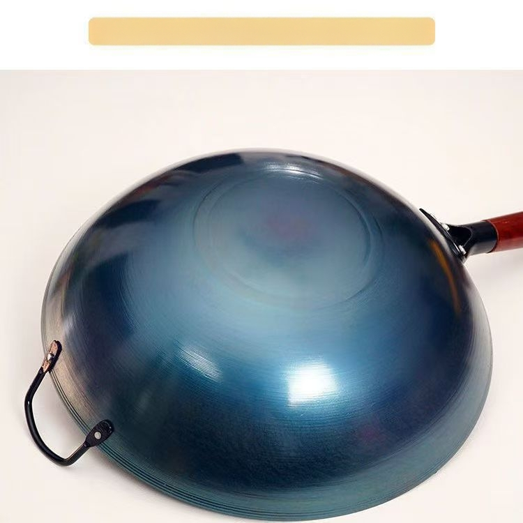 Hotelli peakoka eriline puidust käepidemega raudpott, vanamoodne majapidamiswokk, paksendatud wok, raskesti kleepuv, katmata ümara põhjaga pott