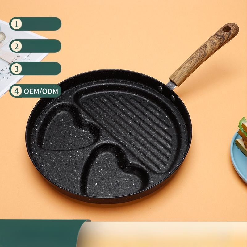 Zahraničný obchod, panvica na raňajky, steak, vajce, panvica dva v jednom, 3-dierková malá plochá multifunkčná nepriľnavá panvica