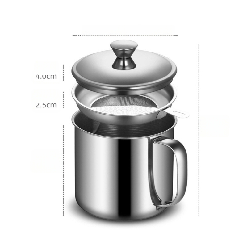 Tarpvalstybinis karšto pardavimo nerūdijančio plieno alyvos filtro puodas virtuvėje su didelės talpos alyvos puodu su filtro tinkleliu alyvos filtro puodo alyvos kaupimo bako filtro puodelis