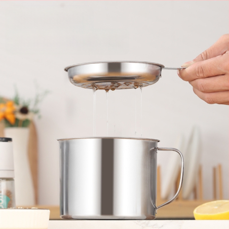 Tarpvalstybinis karšto pardavimo nerūdijančio plieno alyvos filtro puodas virtuvėje su didelės talpos alyvos puodu su filtro tinkleliu alyvos filtro puodo alyvos kaupimo bako filtro puodelis