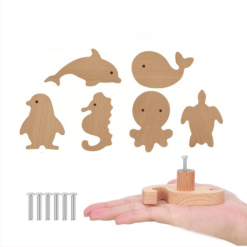 [Rankenos kablio gaminiai, seni klientai] Tvirtos medienos animacinių filmukų rankena, žvaigždė, mėnulis, debesys, dinozaurai, gyvūnai, be perforatoriaus