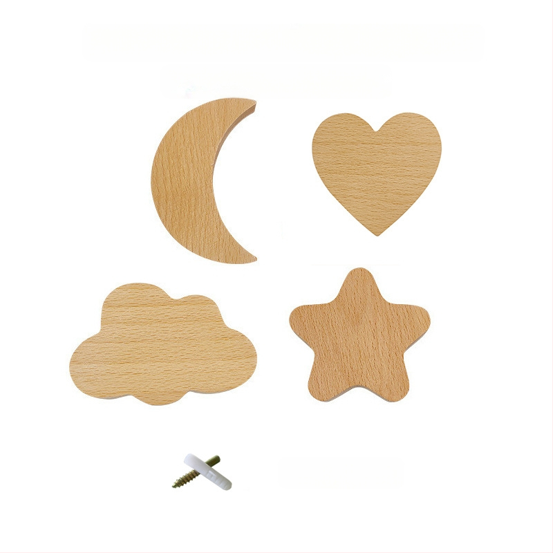 [Rankenos kablio gaminiai, seni klientai] Tvirtos medienos animacinių filmukų rankena, žvaigždė, mėnulis, debesys, dinozaurai, gyvūnai, be perforatoriaus