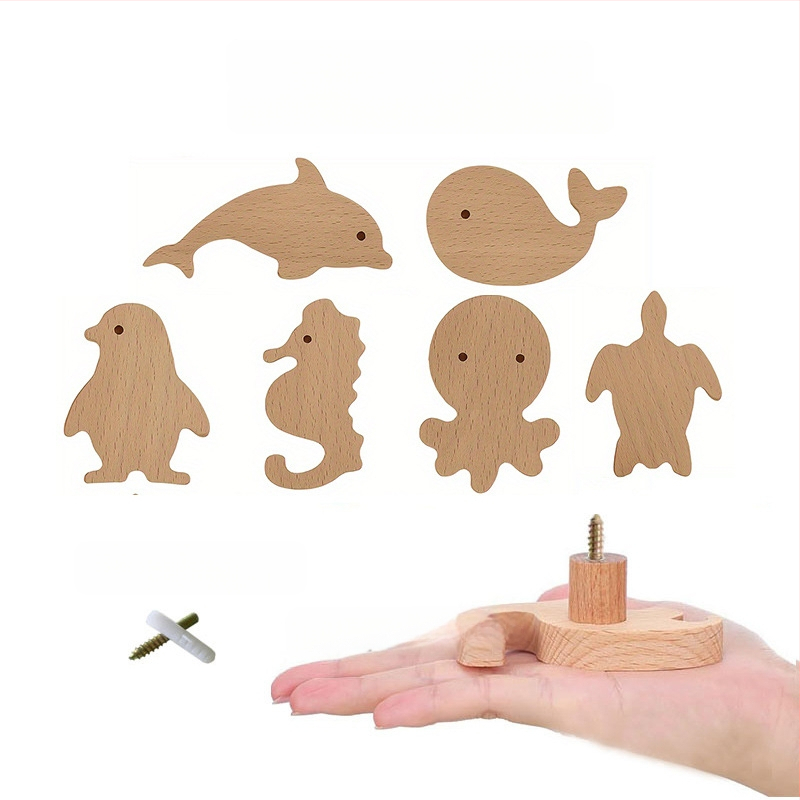 [Rankenos kablio gaminiai, seni klientai] Tvirtos medienos animacinių filmukų rankena, žvaigždė, mėnulis, debesys, dinozaurai, gyvūnai, be perforatoriaus