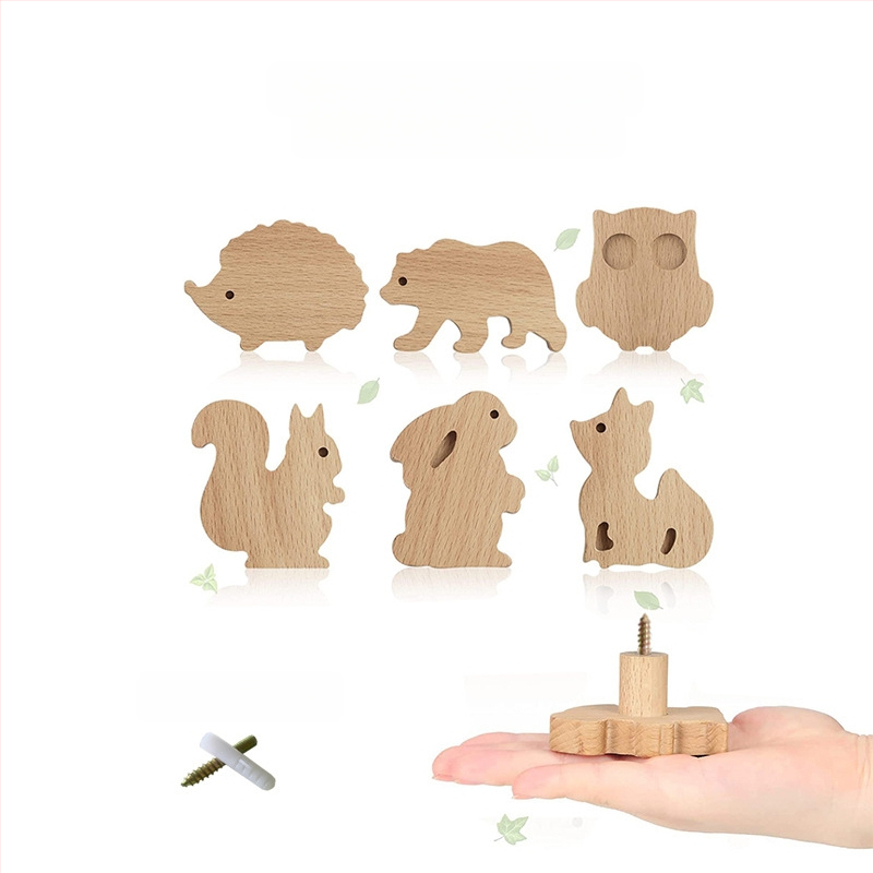 [Rankenos kablio gaminiai, seni klientai] Tvirtos medienos animacinių filmukų rankena, žvaigždė, mėnulis, debesys, dinozaurai, gyvūnai, be perforatoriaus