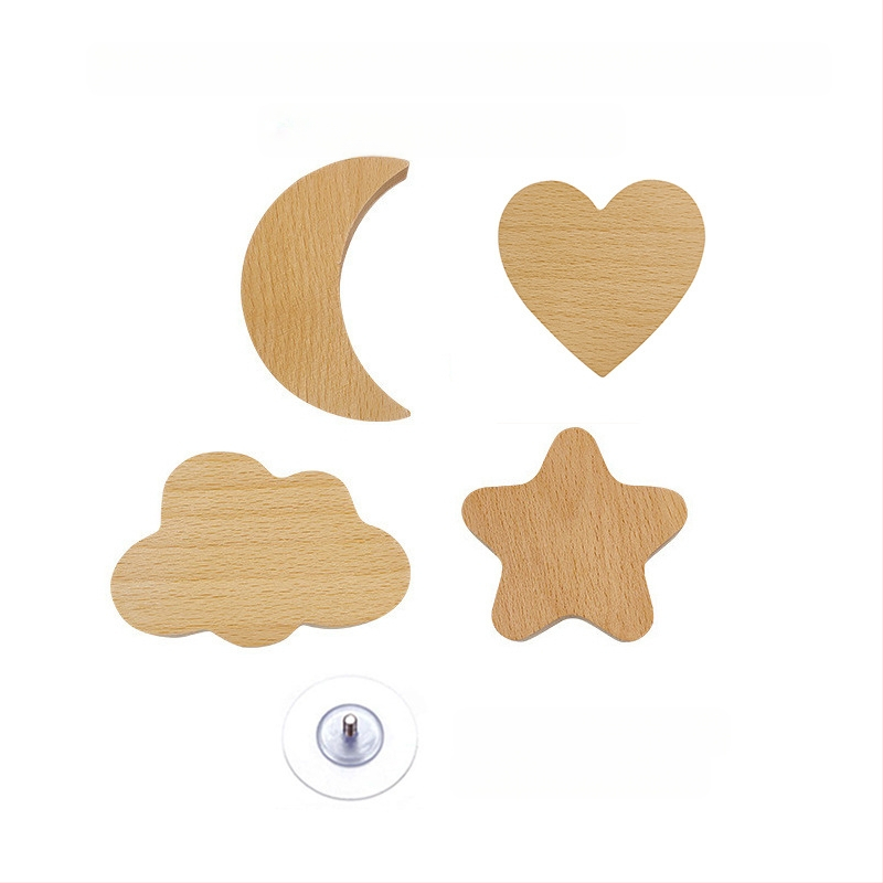 [Rankenos kablio gaminiai, seni klientai] Tvirtos medienos animacinių filmukų rankena, žvaigždė, mėnulis, debesys, dinozaurai, gyvūnai, be perforatoriaus