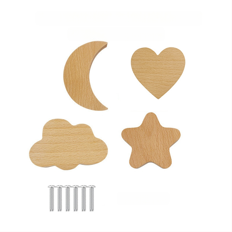 [Rankenos kablio gaminiai, seni klientai] Tvirtos medienos animacinių filmukų rankena, žvaigždė, mėnulis, debesys, dinozaurai, gyvūnai, be perforatoriaus