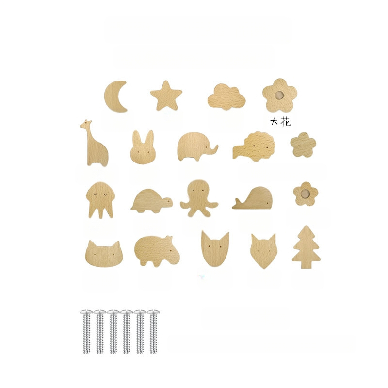 [Rankenos kablio gaminiai, seni klientai] Tvirtos medienos animacinių filmukų rankena, žvaigždė, mėnulis, debesys, dinozaurai, gyvūnai, be perforatoriaus