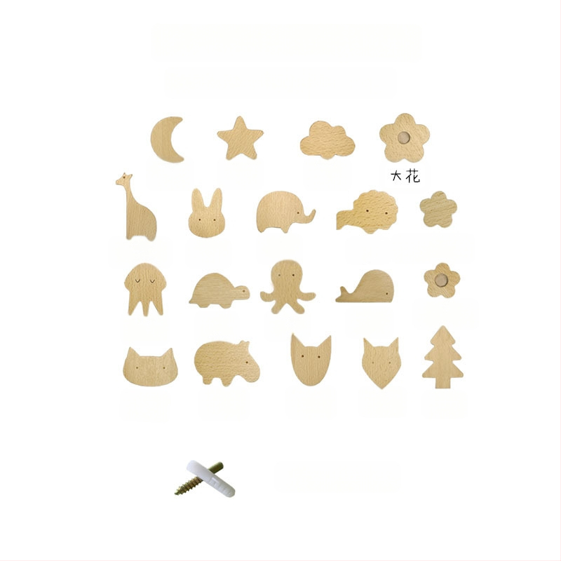 [Rankenos kablio gaminiai, seni klientai] Tvirtos medienos animacinių filmukų rankena, žvaigždė, mėnulis, debesys, dinozaurai, gyvūnai, be perforatoriaus