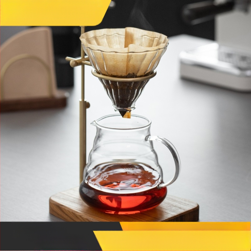 Medžio masyvo žalvario rankinis kavos laikiklis su retro reguliuojamu medžio masyvo pagrindu kavos filtro puodelio laikiklis, palaikantis prietaisą