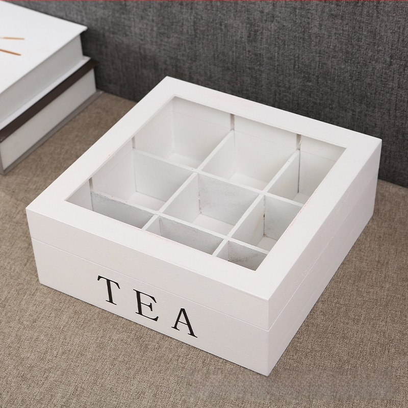 Дървена кутия за съхранение, прозрачна решетъчна дървена кутия, масивна дървесина, решетъчна чанта Jiugong, подаръчна кутия, акрилна решетъчна опаковъчна кутия