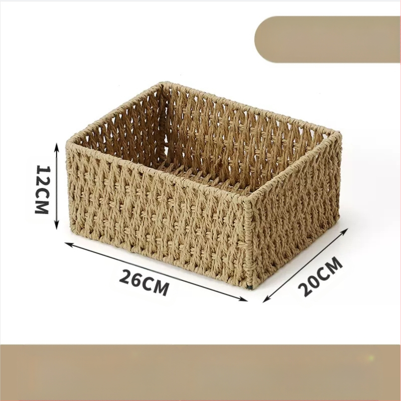 Кошница за съхранение на настолни принадлежности, кутия за съхранение на ключове от ратан, кутия за дистанционно управление, кошница с хартиени въжета и плетена рамка, кошница за съхранение на закуски