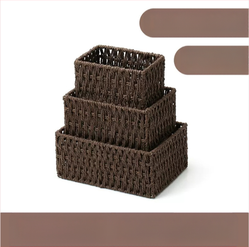 Кошница за съхранение на настолни принадлежности, кутия за съхранение на ключове от ратан, кутия за дистанционно управление, кошница с хартиени въжета и плетена рамка, кошница за съхранение на закуски