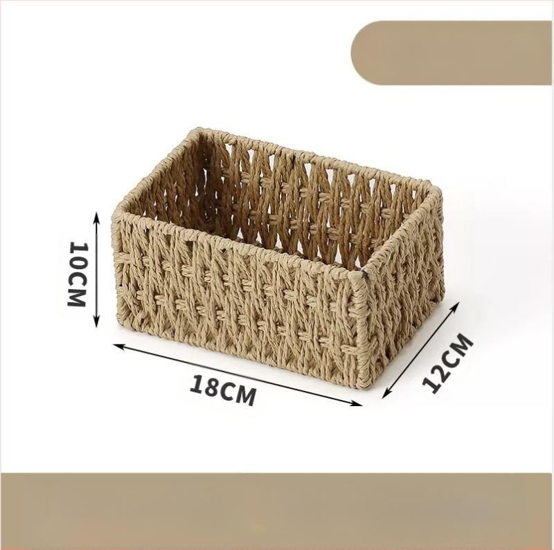 Кошница за съхранение на настолни принадлежности, кутия за съхранение на ключове от ратан, кутия за дистанционно управление, кошница с хартиени въжета и плетена рамка, кошница за съхранение на закуски