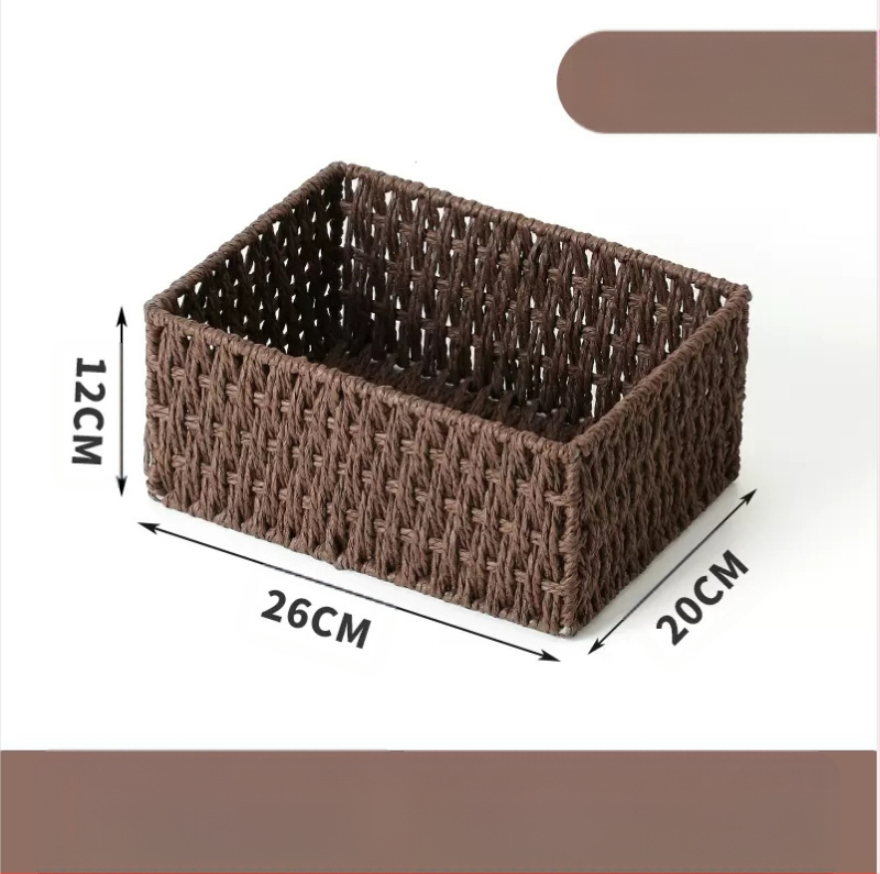 Кошница за съхранение на настолни принадлежности, кутия за съхранение на ключове от ратан, кутия за дистанционно управление, кошница с хартиени въжета и плетена рамка, кошница за съхранение на закуски