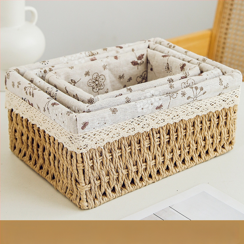 Кошница за съхранение на настолни принадлежности, кутия за съхранение на ключове от ратан, кутия за дистанционно управление, кошница с хартиени въжета и плетена рамка, кошница за съхранение на закуски