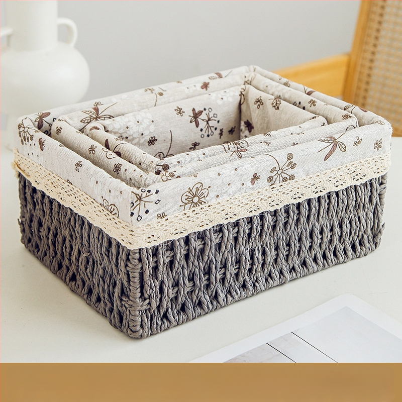 Кошница за съхранение на настолни принадлежности, кутия за съхранение на ключове от ратан, кутия за дистанционно управление, кошница с хартиени въжета и плетена рамка, кошница за съхранение на закуски