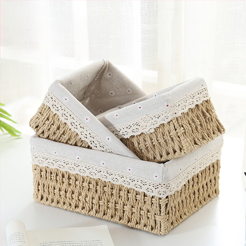 Кошница за съхранение на настолни принадлежности, кутия за съхранение на ключове от ратан, кутия за дистанционно управление, кошница с хартиени въжета и плетена рамка, кошница за съхранение на закуски
