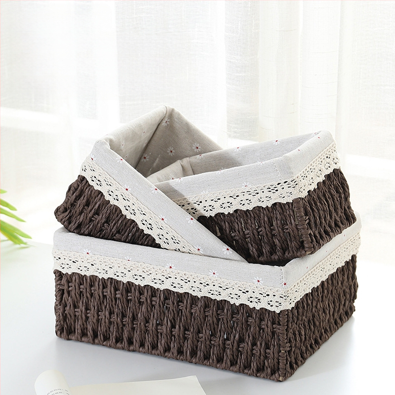 Кошница за съхранение на настолни принадлежности, кутия за съхранение на ключове от ратан, кутия за дистанционно управление, кошница с хартиени въжета и плетена рамка, кошница за съхранение на закуски