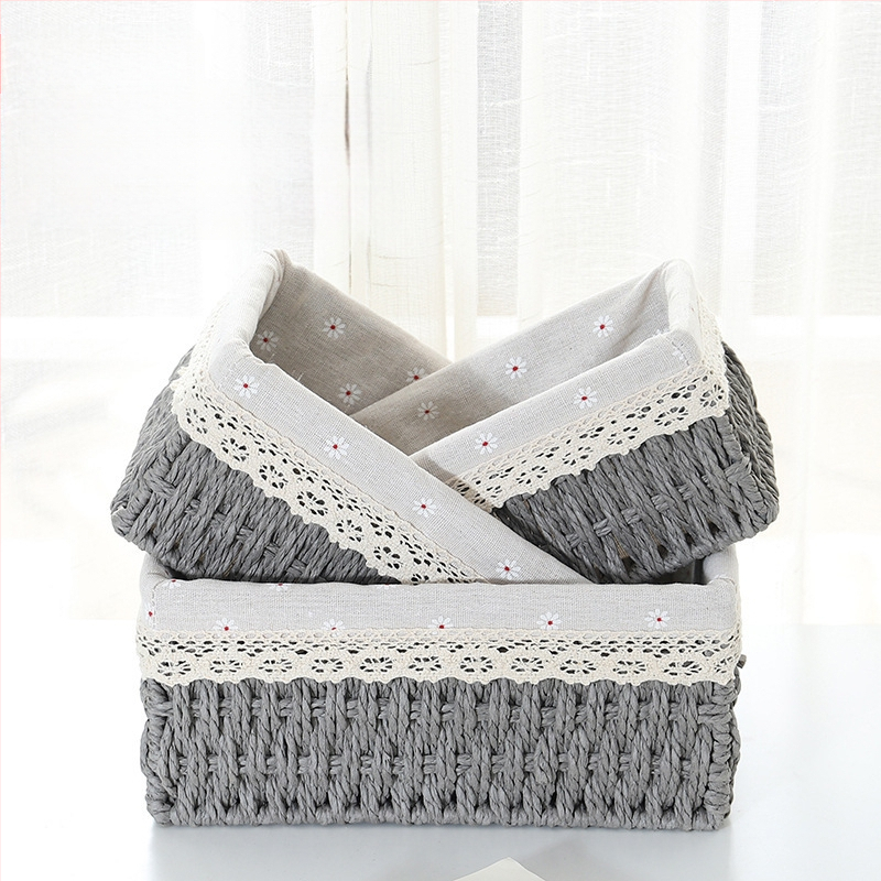 Кошница за съхранение на настолни принадлежности, кутия за съхранение на ключове от ратан, кутия за дистанционно управление, кошница с хартиени въжета и плетена рамка, кошница за съхранение на закуски