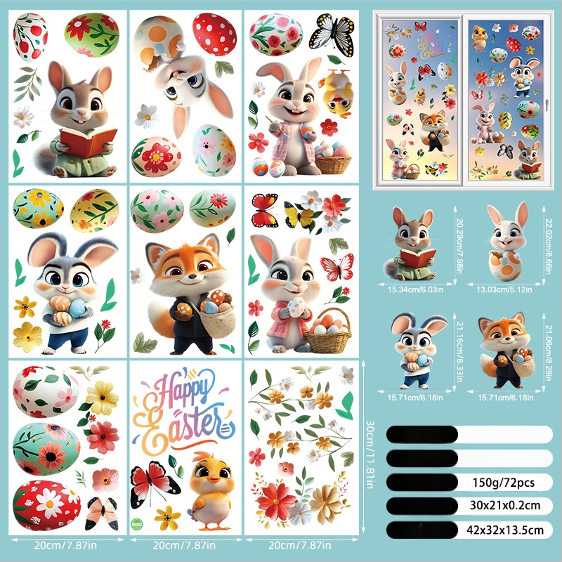 2025. aasta uus lihavõttejänese munatibu 3D-stereo elektrostaatiline kleebis lihavõtteakna klaasist dekoratiivkleebis