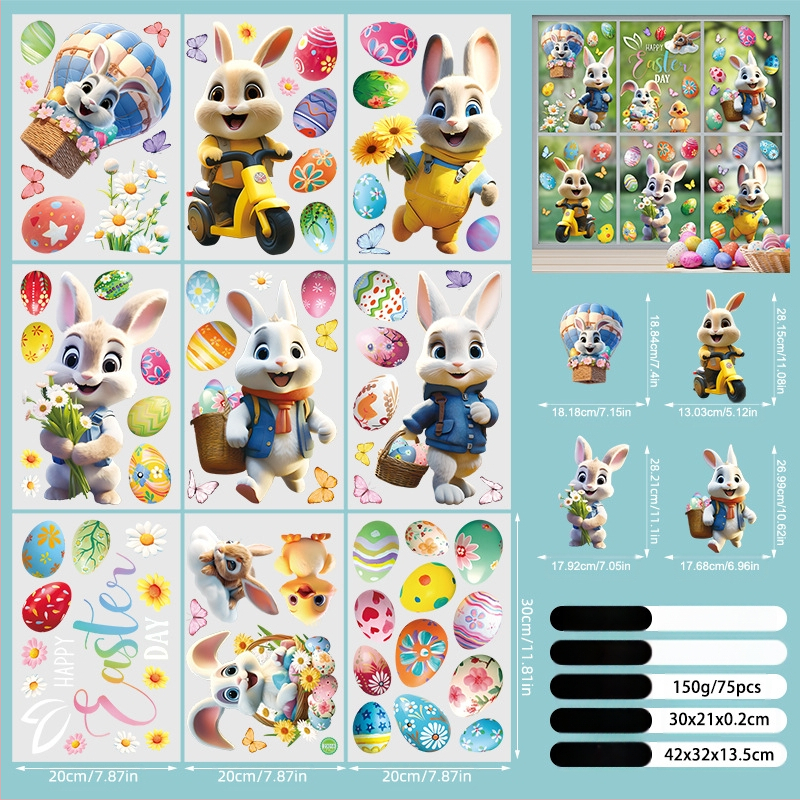 2025. aasta uus lihavõttejänese munatibu 3D-stereo elektrostaatiline kleebis lihavõtteakna klaasist dekoratiivkleebis