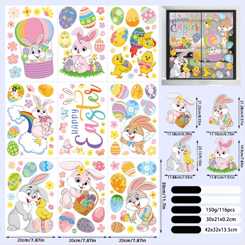 2025. aasta uus lihavõttejänese munatibu 3D-stereo elektrostaatiline kleebis lihavõtteakna klaasist dekoratiivkleebis