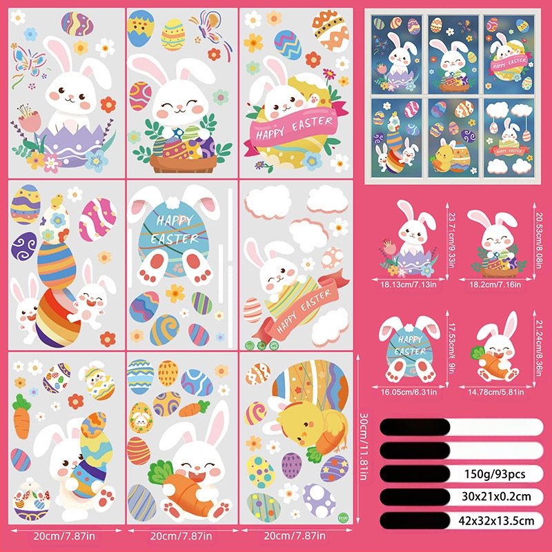 2025. aasta uus lihavõttejänese munatibu 3D-stereo elektrostaatiline kleebis lihavõtteakna klaasist dekoratiivkleebis